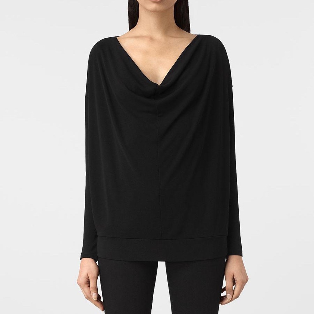 All Saints • S • Vicki Long Sleeve Drape Neck Black Top